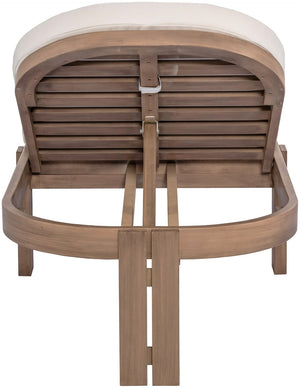 Meridian Furniture Newport Acacia Wood Outdoor Lounge Chair with Weather Resistant Cushion and Reclining Seat Cover Cream 397Cream