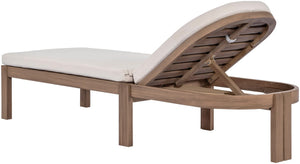 Meridian Furniture Newport Acacia Wood Outdoor Lounge Chair with Weather Resistant Cushion and Reclining Seat Cover Cream 397Cream