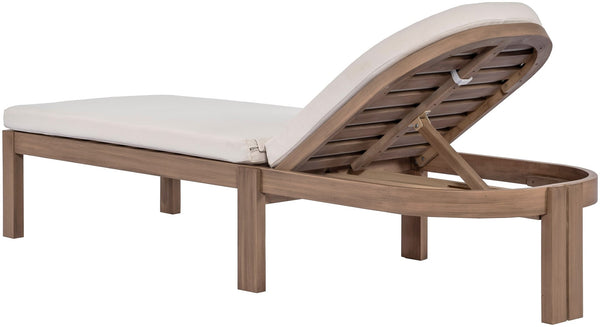 Meridian Furniture Newport Acacia Wood Outdoor Lounge Chair with Weather Resistant Cushion and Reclining Seat Cover Cream 397Cream