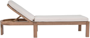 Meridian Furniture Newport Acacia Wood Outdoor Lounge Chair with Weather Resistant Cushion and Reclining Seat Cover Cream 397Cream