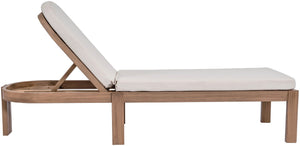 Meridian Furniture Newport Acacia Wood Outdoor Lounge Chair with Weather Resistant Cushion and Reclining Seat Cover Cream 397Cream