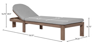 Meridian Furniture Newport Acacia Wood Outdoor Lounge Chair with Weather Resistant Cushion and Reclining Seat Cover Grey 397Grey