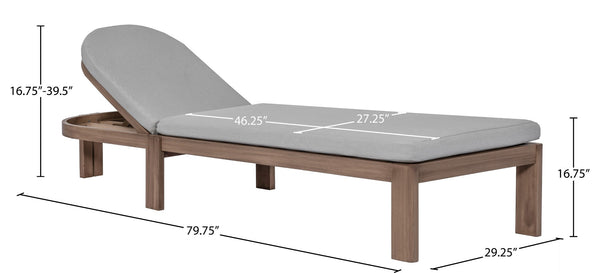 Meridian Furniture Newport Acacia Wood Outdoor Lounge Chair with Weather Resistant Cushion and Reclining Seat Cover Grey 397Grey