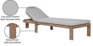 Meridian Furniture Newport Acacia Wood Outdoor Lounge Chair with Weather Resistant Cushion and Reclining Seat Cover Grey 397Grey