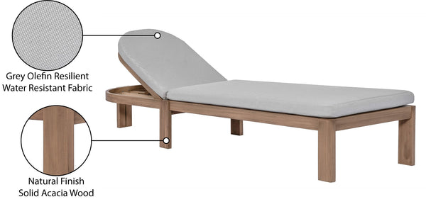 Meridian Furniture Newport Acacia Wood Outdoor Lounge Chair with Weather Resistant Cushion and Reclining Seat Cover Grey 397Grey
