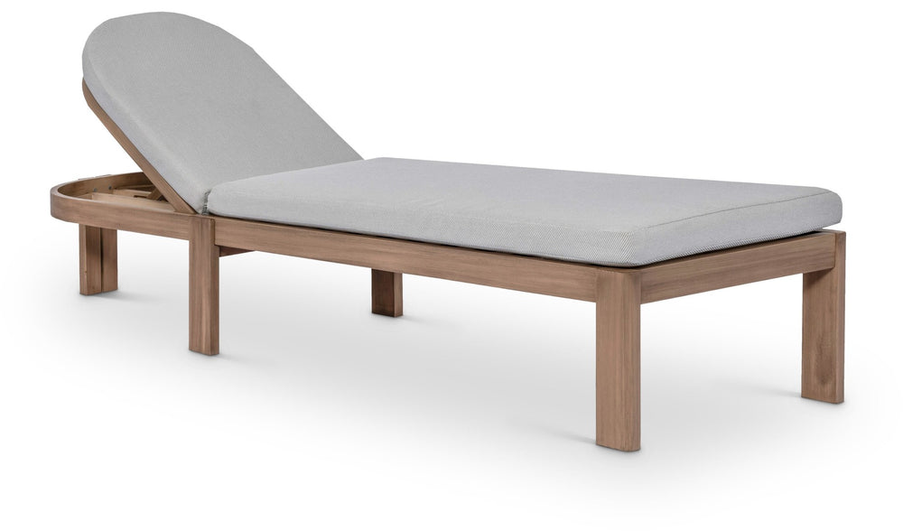 Meridian Furniture Newport Acacia Wood Outdoor Lounge Chair with Weather Resistant Cushion and Reclining Seat Cover Grey 397Grey