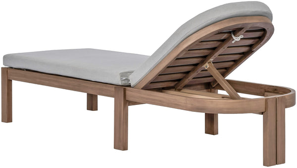 Meridian Furniture Newport Acacia Wood Outdoor Lounge Chair with Weather Resistant Cushion and Reclining Seat Cover Grey 397Grey