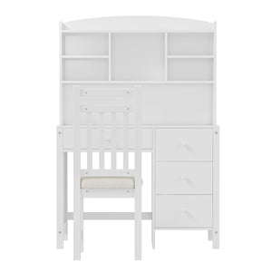 English Elm Vintage 40'' Home Executive Desk Set with Upholstered Chair and Built-In Bookshelf for Stylish Productivity White 44 L x 23 W x 13.5 H N733P272894K