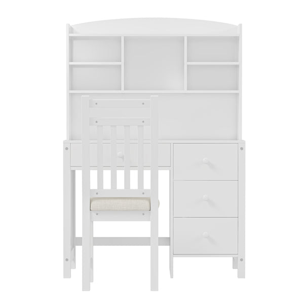 English Elm Vintage 40'' Home Executive Desk Set with Upholstered Chair and Built-In Bookshelf for Stylish Productivity White 44 L x 23 W x 13.5 H N733P272894K