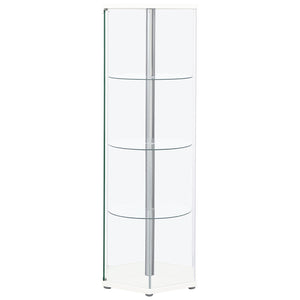 English Elm Tenley White Hexagonal 4-Shelf Clear Glass Curio Cabinet — Modern Geometric Display, Airy Storage B062P328716
