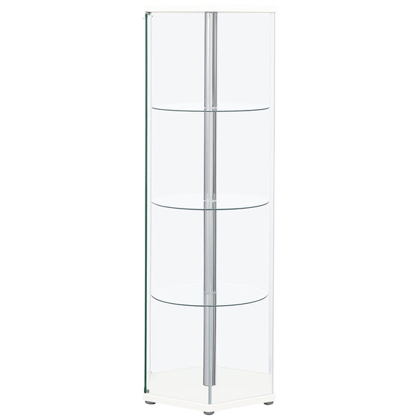 English Elm Tenley White Hexagonal 4-Shelf Clear Glass Curio Cabinet — Modern Geometric Display, Airy Storage B062P328716