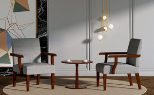 English Elm Fabric Accent Arm Chair Set with Round Wood Side Table — Durable Hardwood Frame, Cozy Seating for Small Spaces Grey W1420P188103