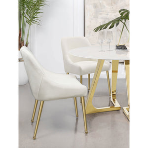 English Elm Lichton Velvet Upholstered Dining Side Chair Set of 2 with Foam Padding, Brass Legs & Back Handle Ivory+Gold B062P299932