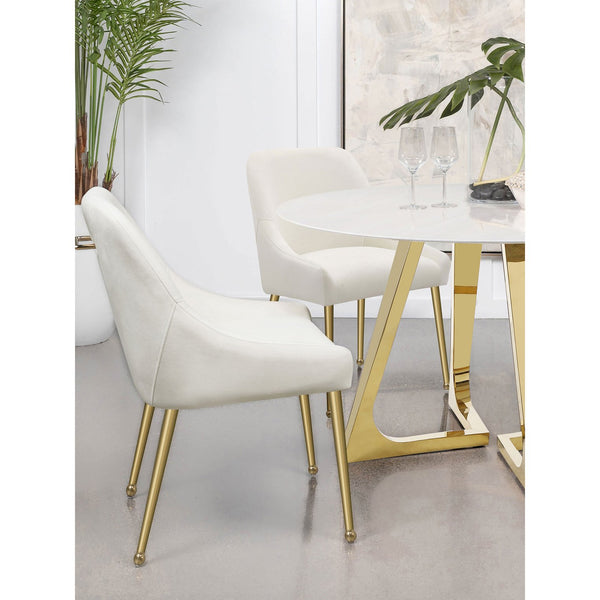 English Elm Lichton Velvet Upholstered Dining Side Chair Set of 2 with Foam Padding, Brass Legs & Back Handle Ivory+Gold B062P299932