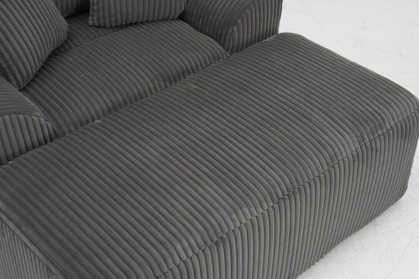 English Elm Oversized corduroy chaise lounge with ottoman, plush boneless sofa, ergonomic pillows for relaxing comfort Grey W1901P278403