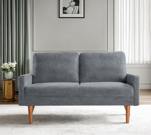English Elm Velvet Upholstered Two Seat Loveseat with Tapered Wood Legs Mid Century European Style Grey B2735P291961