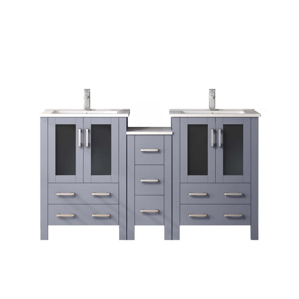 English Elm Dark Grey Double Bath Vanity Set With White Ceramic Top, Faucet, Ample Storage & Modern Design B2731S01167