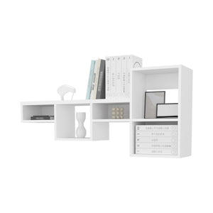 English Elm Globe modern wall-mounted 5-shelf floating unit for living room, office or bedroom storage & display space White 36.6 L x 11.02 W x 4.3 H B128P237185