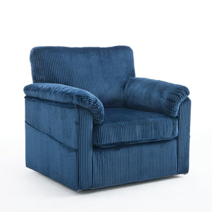 English Elm 33 Inch Oversized Swivel Corduroy Lounge Chair with Plush Chenille Cushioning and Support Springs Blue W1829P265013