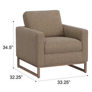 English Elm Beige Upholstered Accent Chair with Wood Sled Base for Modern Living Spaces B2709P474859