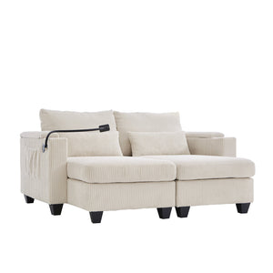 English Elm Convertible Chaise Lounge Sofa Bed With Usb Ports, Cup Holders & Storage – Modern Comfort In Beige N719S002020A