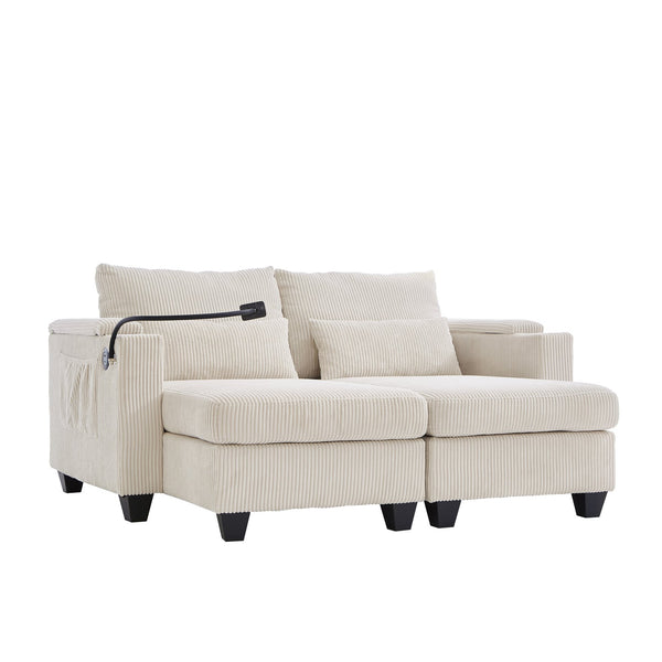 English Elm Convertible Chaise Lounge Sofa Bed With Usb Ports, Cup Holders & Storage – Modern Comfort In Beige N719S002020A