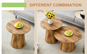 English Elm Nested Round Coffee Table Set Two Piece Wood Grain Veneer for Living Room or Office W2920S00113
