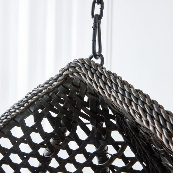 English Elm 76.8-inch Hand Woven Rattan Egg Swing Chair Indoor Outdoor with Cushion Lumbar Pillow Black W1512P498596