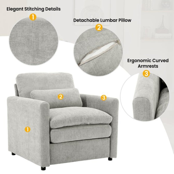 English Elm 101.2" Modular Chenille Sectional Sofa with Tufted Cushions and Deep Seating for Living Room Light Grey N719S001923R