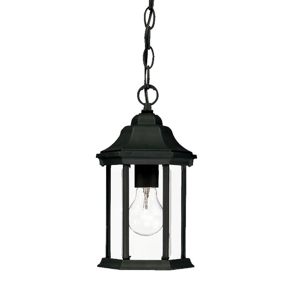 Homeroots 12" Narrow Matte Black Glass Lantern Hanging Light   398001