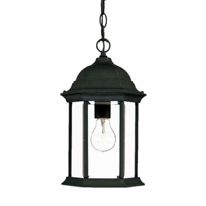 HomeRoots Matte Black Glass Lantern Hanging Light - Classic Colonial Design for Porch, Patio & Entryway Charm 398002