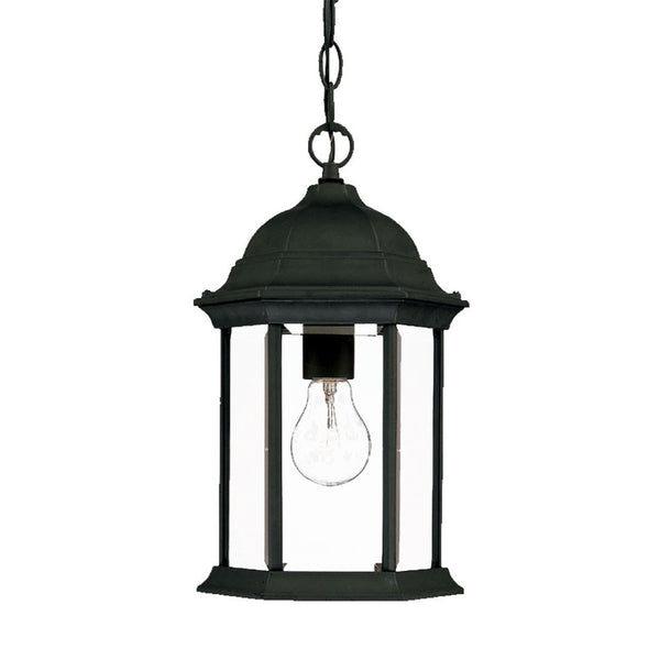 HomeRoots Matte Black Glass Lantern Hanging Light - Classic Colonial Design for Porch, Patio & Entryway Charm 398002
