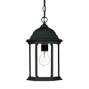 HomeRoots Matte Black Glass Lantern Hanging Light - Classic Colonial Design for Porch, Patio & Entryway Charm 398002