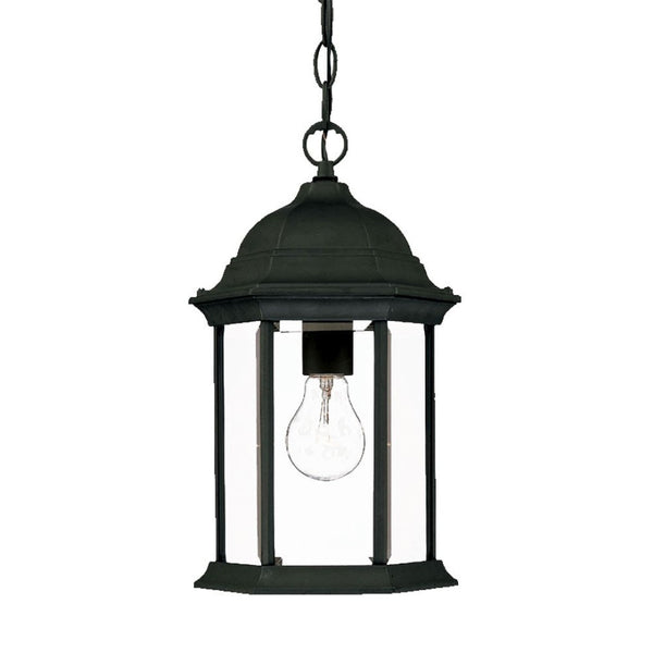 HomeRoots Matte Black Glass Lantern Hanging Light - Classic Colonial Design for Porch, Patio & Entryway Charm 398002