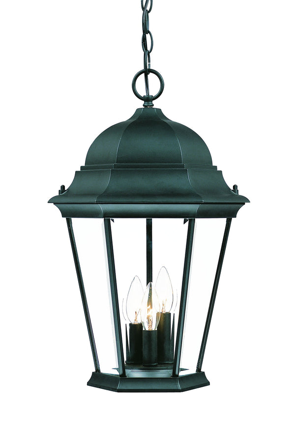 Homeroots Three Light Matte Black Domed Glass Lantern Hanging Light   398005