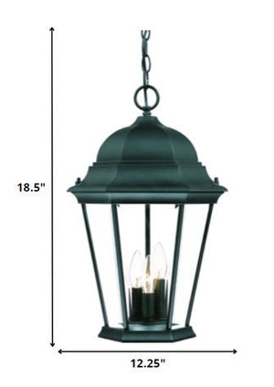 Homeroots Three Light Matte Black Domed Glass Lantern Hanging Light   398005
