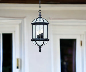 HomeRoots Three Light Matte Black Eastern Lantern – Elegant Hanging Fixture for Porches, Patios & Gardens 398006