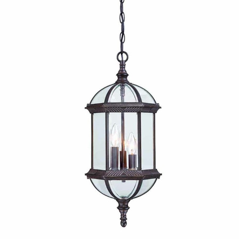HomeRoots Three Bulb Dark Brown Asian Lantern Pendant Chandelier for Entryway or Dining Room 398007