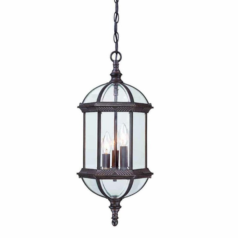 HomeRoots Three Bulb Dark Brown Asian Lantern Pendant Chandelier for Entryway or Dining Room 398007