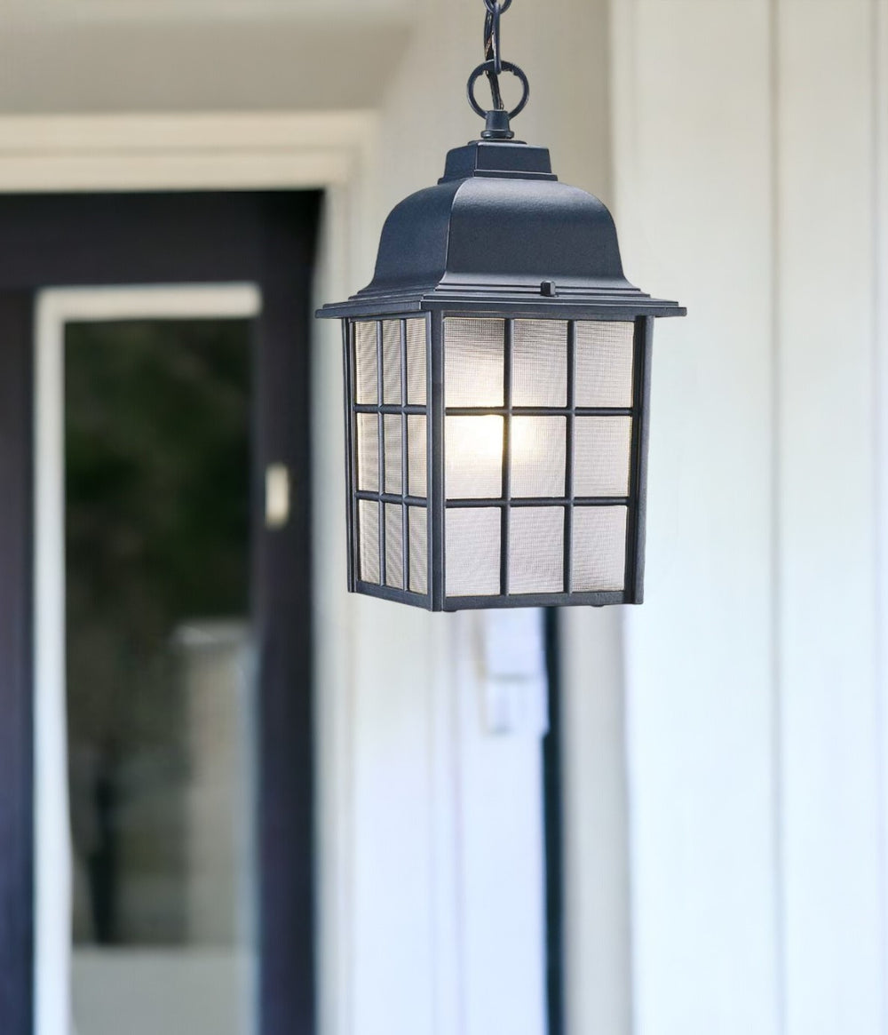 Homeroots Matte Black Window Pane Lantern Hanging Light   398010