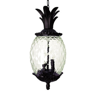 Homeroots Clear And Black Three Light Pineapple Outdoor Hanging Pendent Light  Metal And Glass 398015