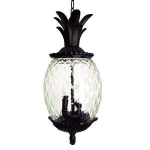 Homeroots Clear And Black Three Light Pineapple Outdoor Hanging Pendent Light  Metal And Glass 398015