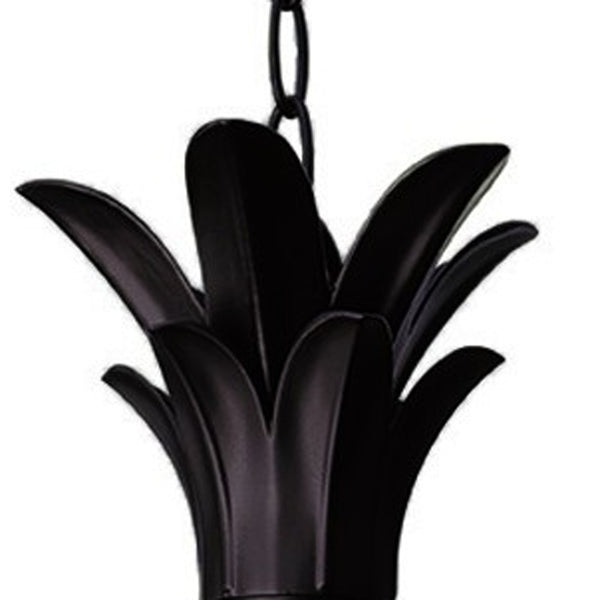 Homeroots Clear And Black Three Light Pineapple Outdoor Hanging Pendent Light  Metal And Glass 398015
