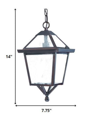 Homeroots Antique Bronze Glass Hanging Lantern Light   398017