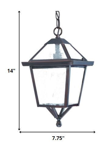 Homeroots Antique Bronze Glass Hanging Lantern Light   398017