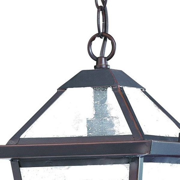 Homeroots Antique Bronze Glass Hanging Lantern Light   398017