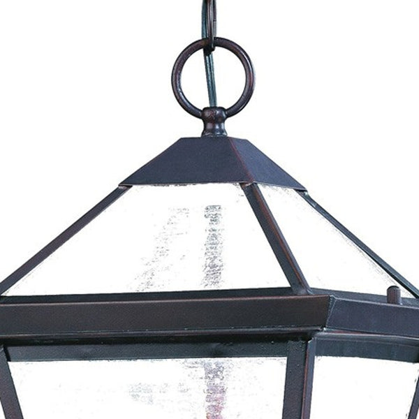 Homeroots Three Light Bronze Glass Hanging Lantern Light   398019