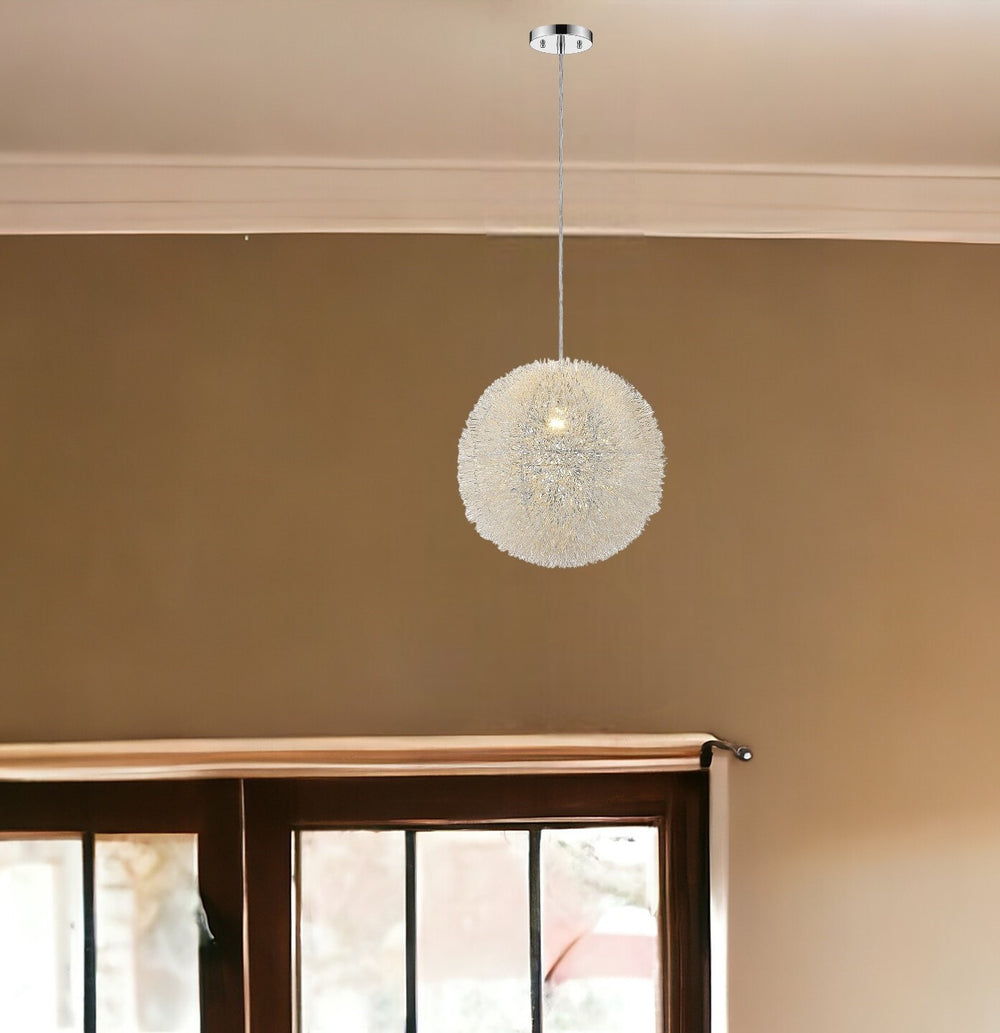 Homeroots Luminary 1-light Metallic Silver Pendant With Hand Woven Aluminum Wire Shade (12")   398032