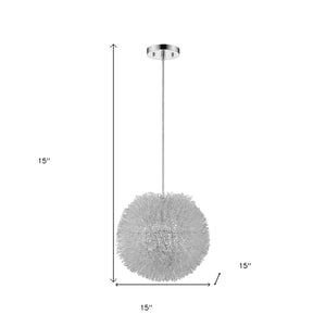 Homeroots Luminary 1-light Metallic Silver Pendant With Hand Woven Aluminum Wire Shade (15")   398033