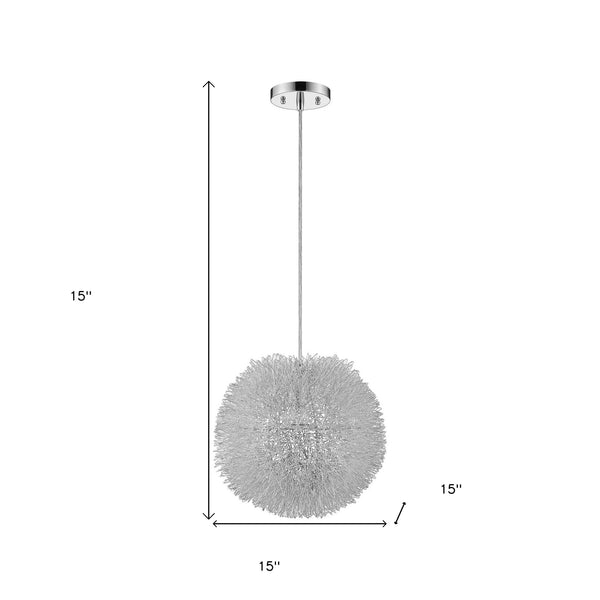Homeroots Luminary 1-light Metallic Silver Pendant With Hand Woven Aluminum Wire Shade (15")   398033